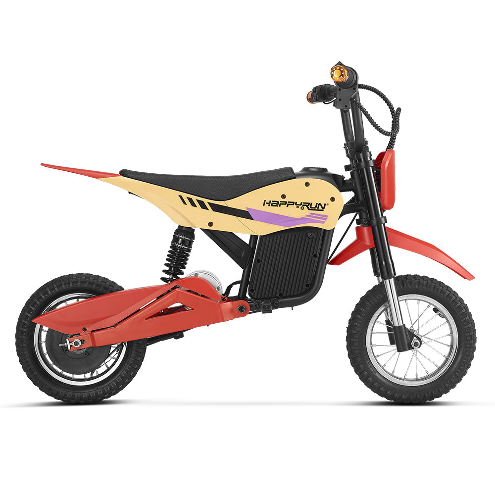 HappyRun K20 kids electric bike ages 3-10: 250W hub motor, throttle plus pedal assist, adjustable seat, removable training wheels, aluminum frame, front hand brake plus rear coaster brake