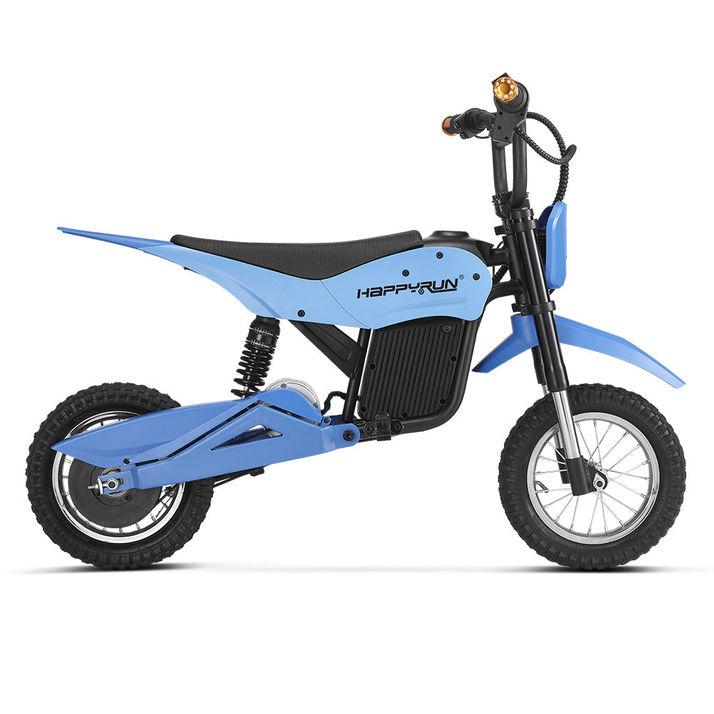 HappyRun K20 kids electric bike ages 3-10: 250W hub motor, throttle plus pedal assist, adjustable seat, removable training wheels, aluminum frame, front hand brake plus rear coaster brake