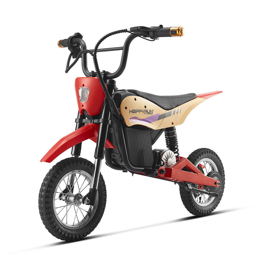HappyRun K20 kids electric bike ages 3-10: 250W hub motor, throttle plus pedal assist, adjustable seat, removable training wheels, aluminum frame, front hand brake plus rear coaster brake