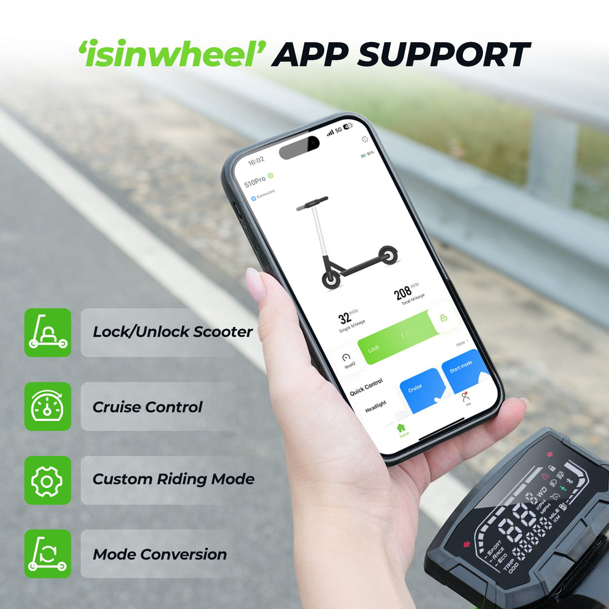 isinwheel S10 Pro Commuter Electric Scooter lighting and turn indicators