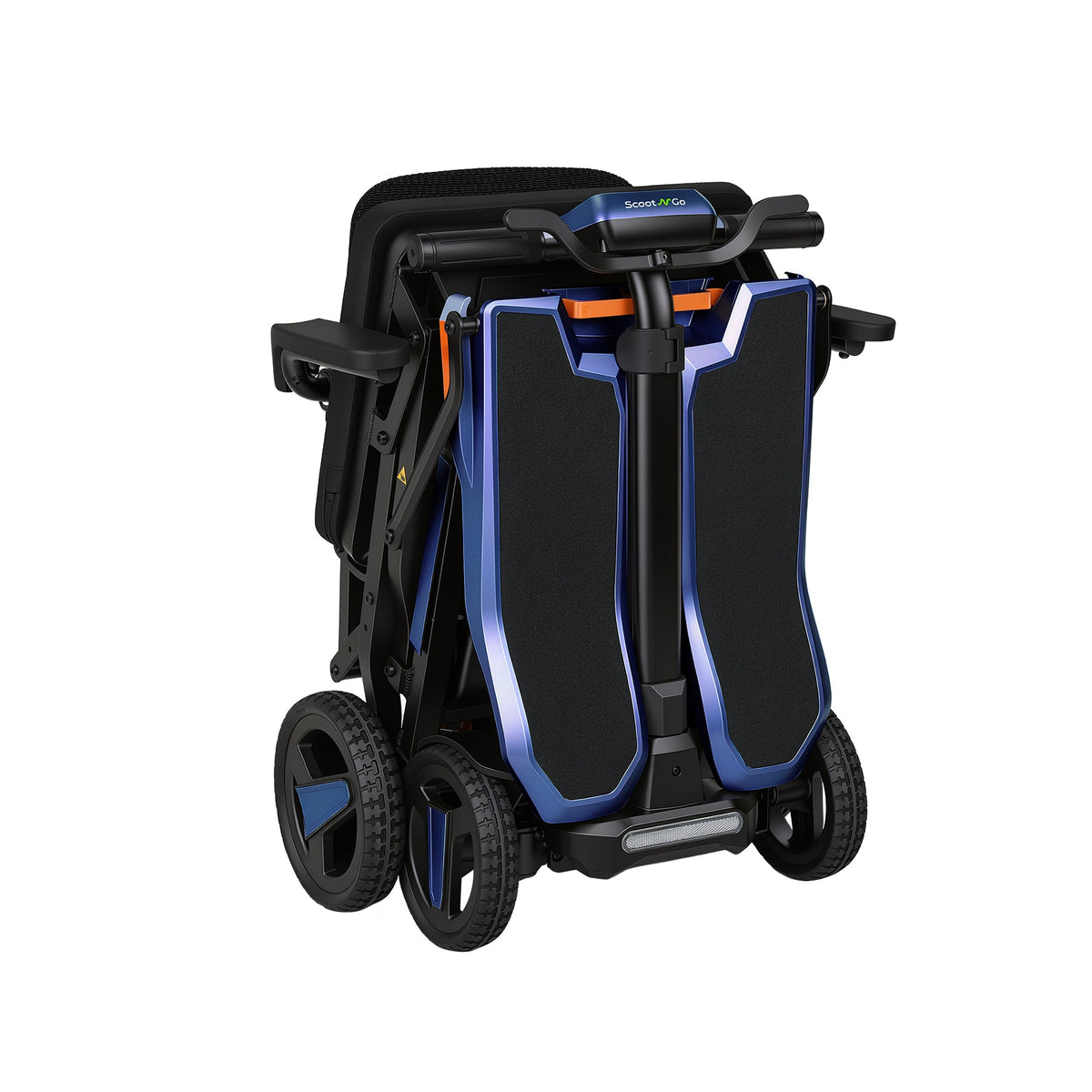 Folded Navy Blue ScootNGo Voyager standing upright