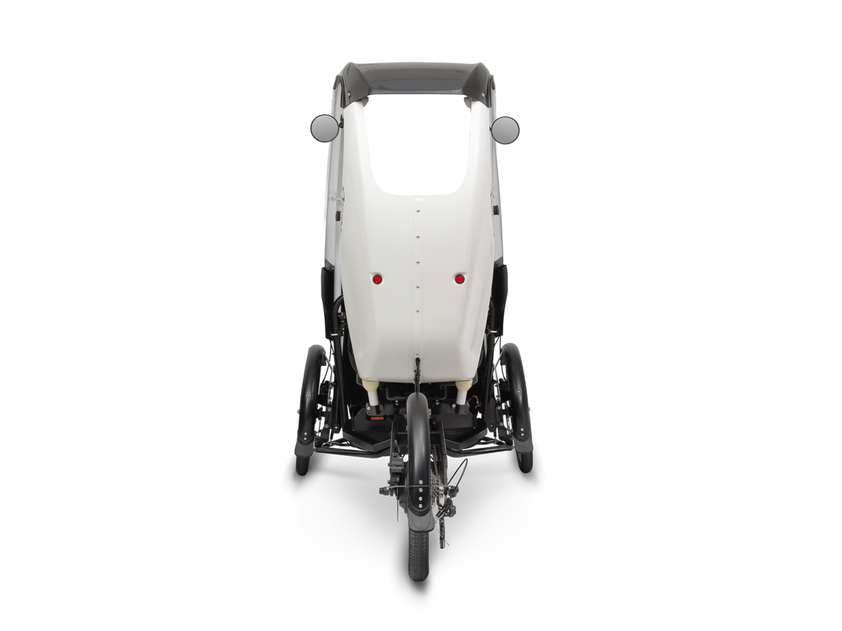 ENVO Veemo SE rear view showing the enclosed body and rear wheels.