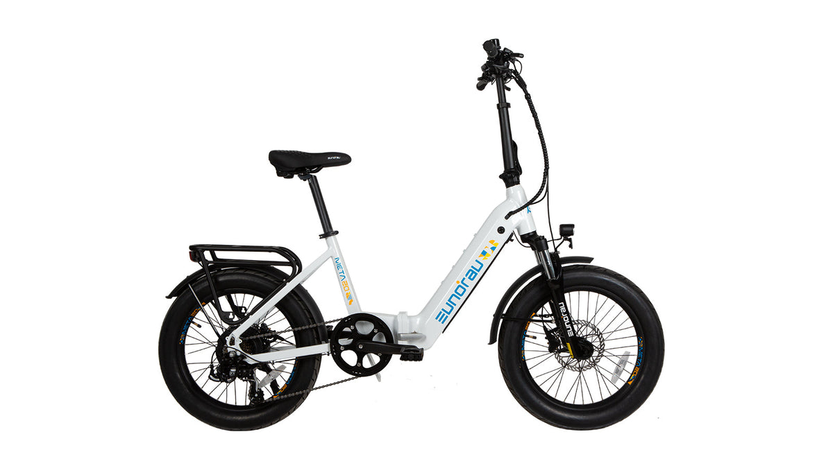 Alpine White EUNORAU META20 folding electric bike, full side profile