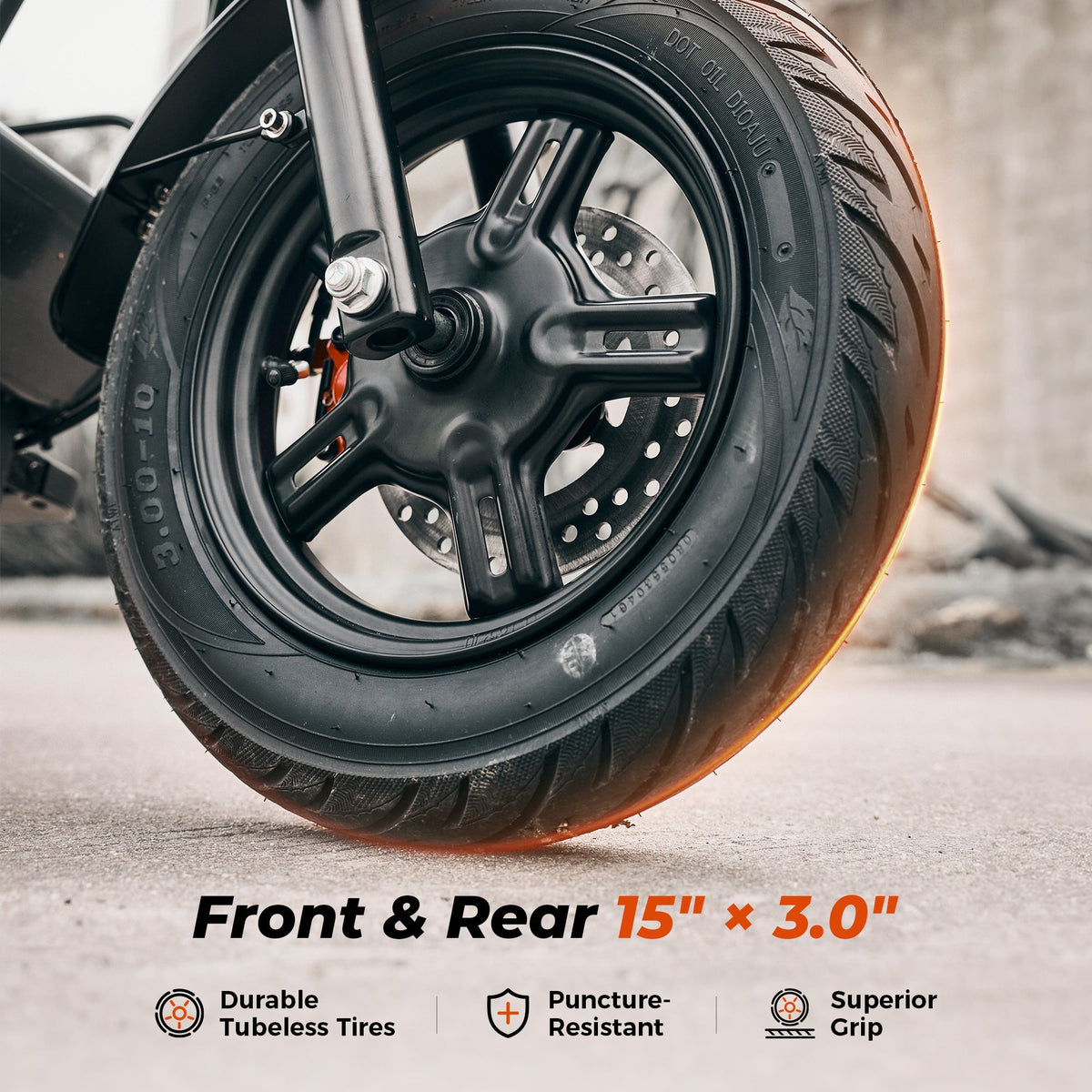 iScooter DX5 non-folding 15-inch tubeless-tire touring electric scooter: 1500W peak rear-wheel-drive motor, 35 mph top speed, 749Wh battery, front hydraulic shocks plus air-pressure rear suspension, hydraulic disc brakes plus E-ABS, turn lights, 101.2 lb net weight, 330 lb max load