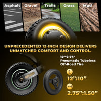 GT4 12-inch all-terrain tire graphic for asphalt, gravel, trails, grass, and mud