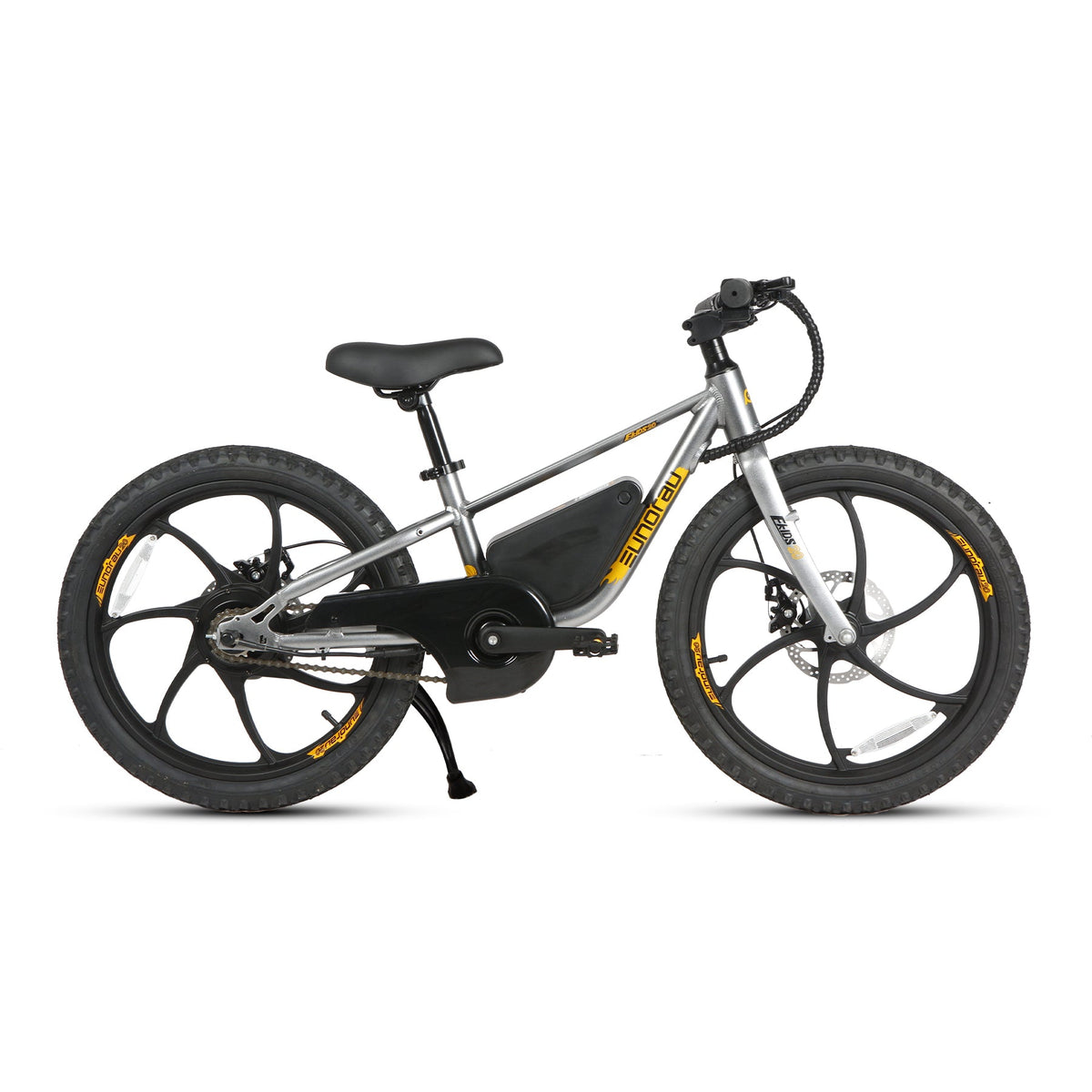 Graphite EUNORAU EKIDS20 drive-side profile with pedals and chain guard