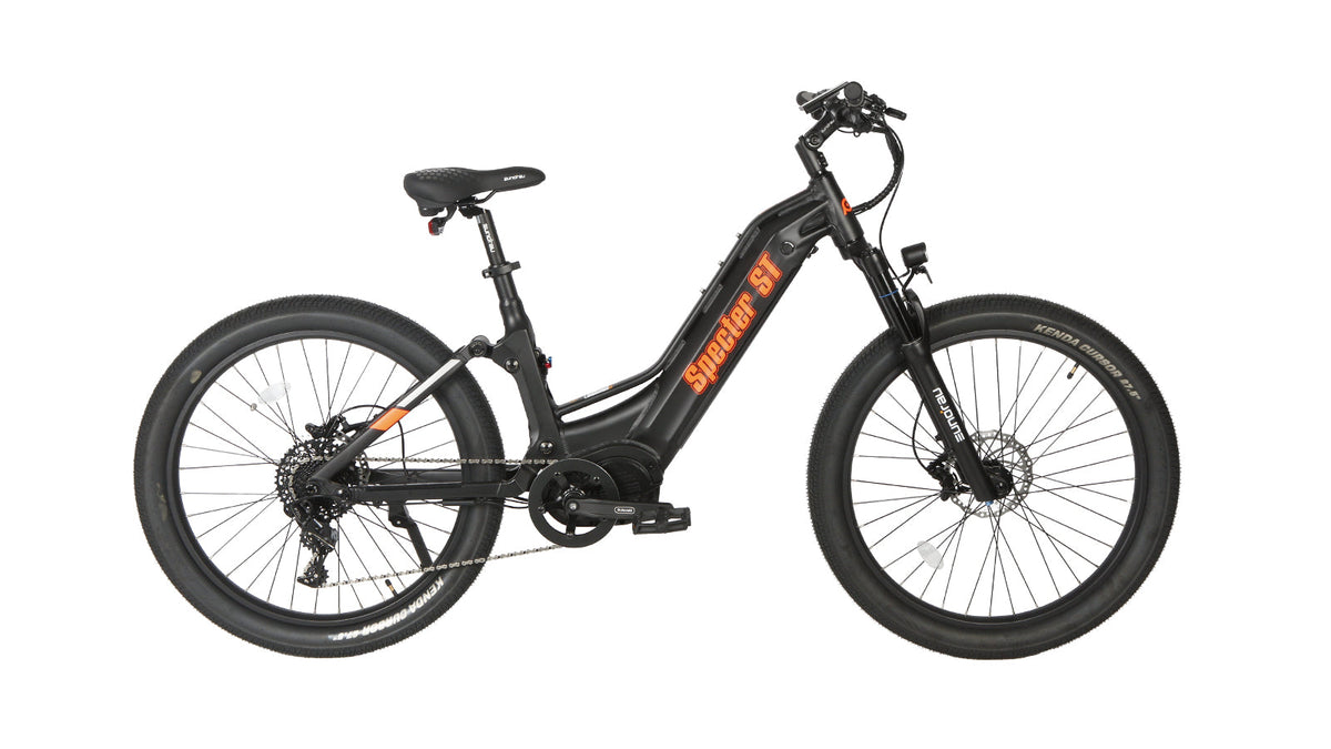 Black EUNORAU SPECTER-ST 2.0 step-through eMTB in drive-side studio profile