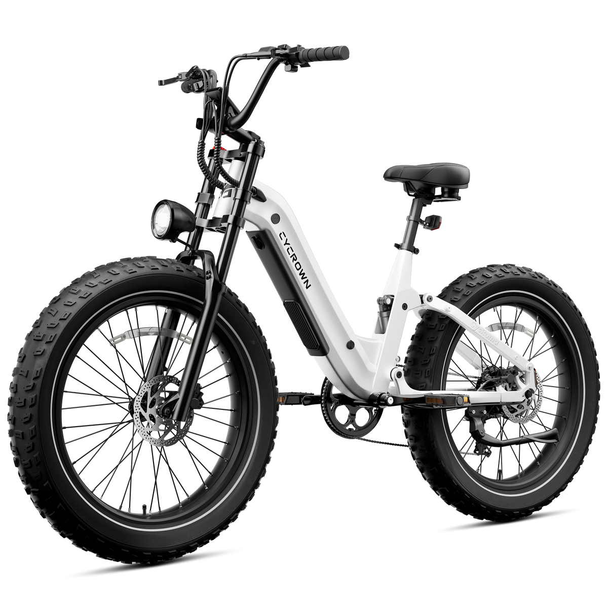 Glacier white Roma step-through e-bike in a front three-quarter view