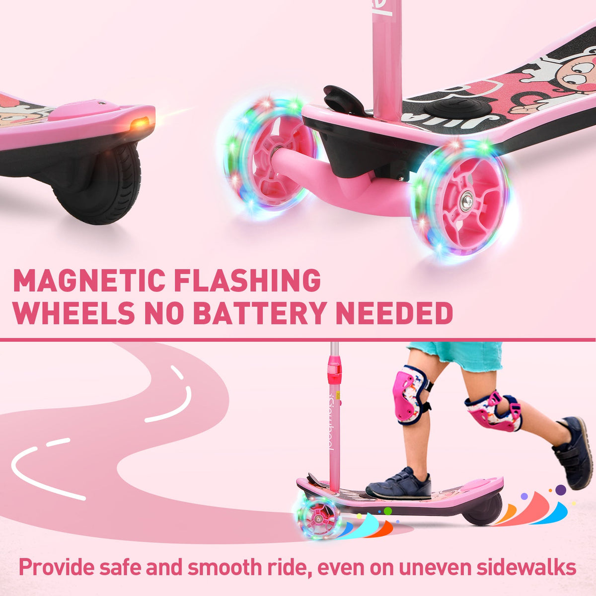 isinwheel Mini Long Range feature graphic showing the rear step-on foot brake on the rear fender of the scooter