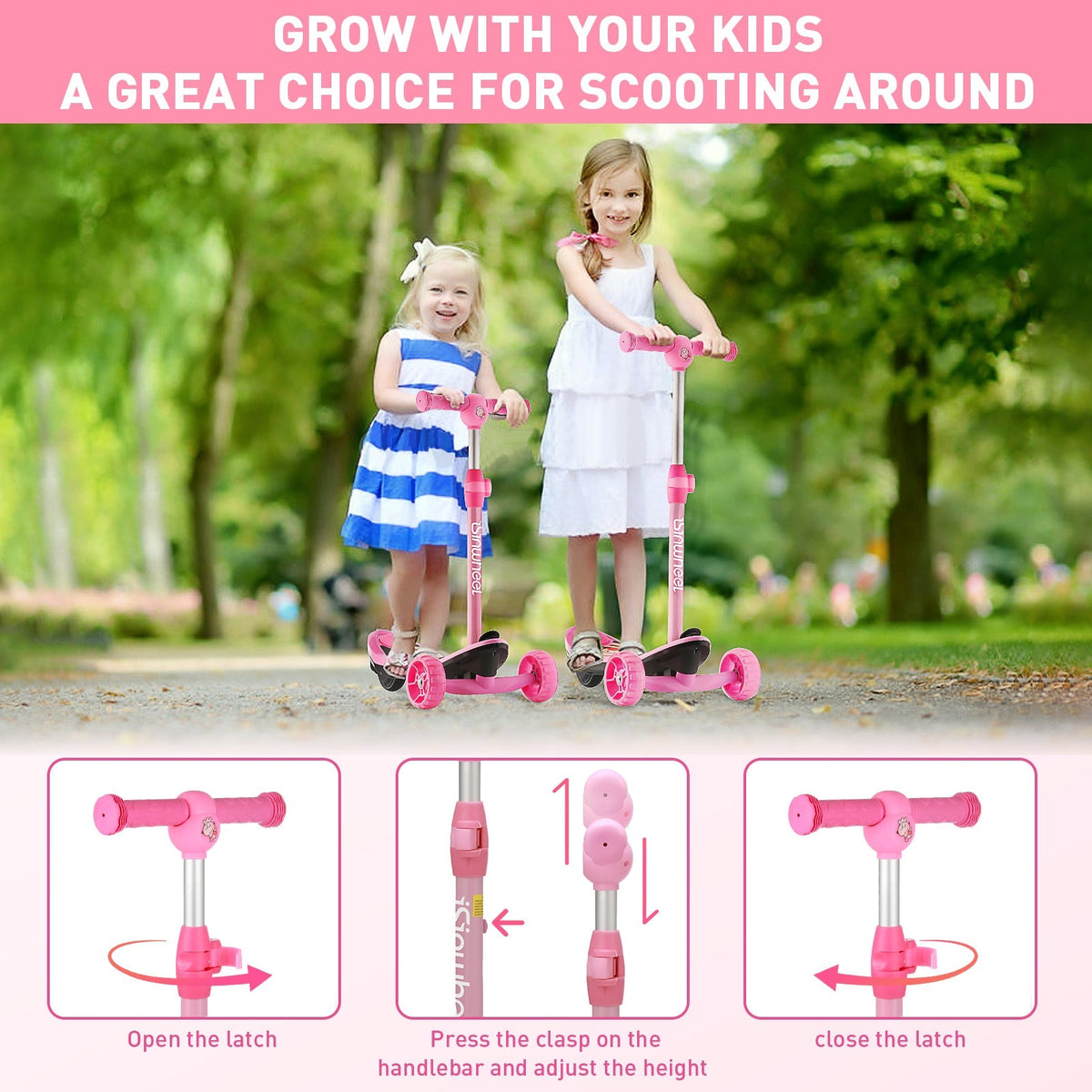 isinwheel Mini Long Range feature graphic showing the adjustable handlebar height between 28.5 inches and 31.6 inches
