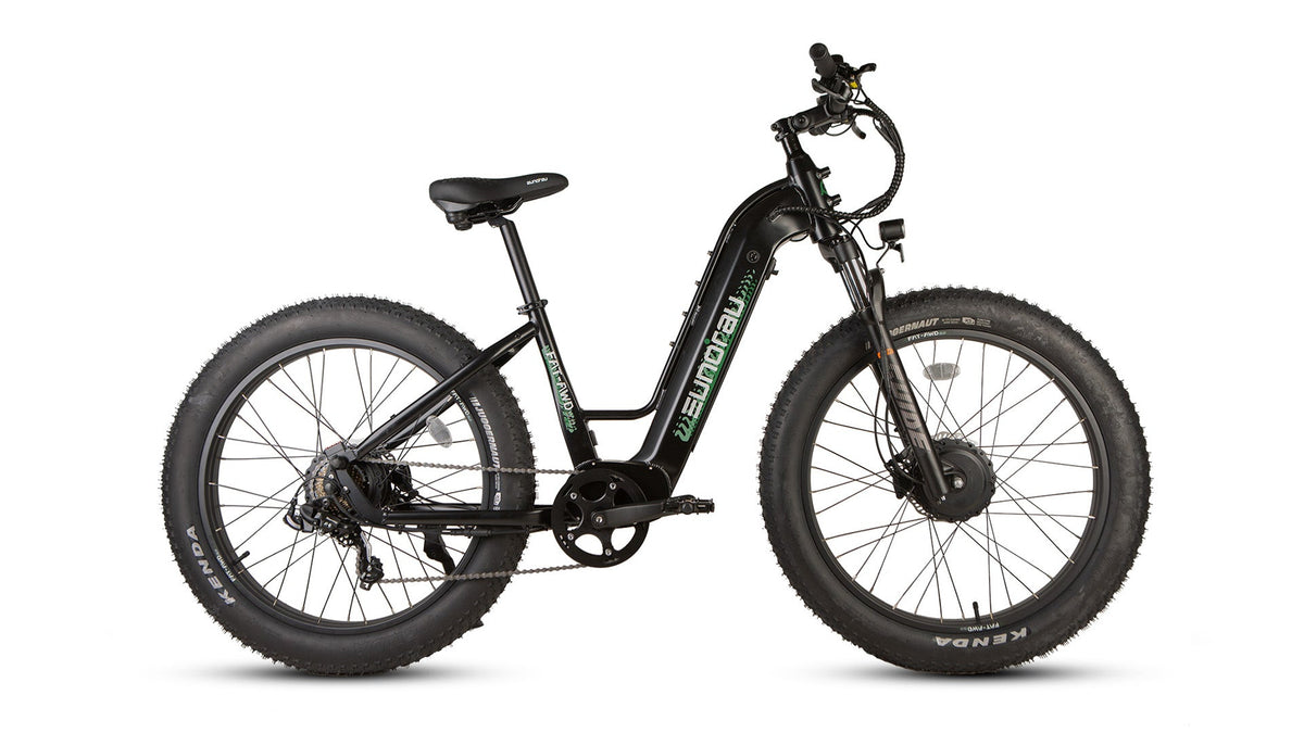 Raven EUNORAU FAT-AWD 3.0 step-through e-bike, drive-side profile with dual hub motors