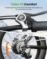 isinwheel M10Pro Shimano 7-speed shifter and rear drivetrain feature graphic