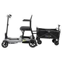 ScootNGo Lite silver-grey mobility scooter attached to a black folding cargo wagon