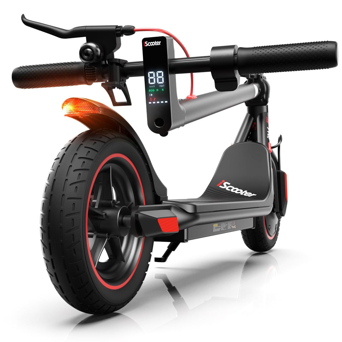 iScooter i9M sub-budget folding commuter electric scooter: 42V peak 500W brushless front-wheel-drive motor, 22 mph, 315Wh battery, 10-inch pneumatic tires, EBAS plus rear disc brake, IP54, Tuya app integration, included mudguards, 28.9 lb folded