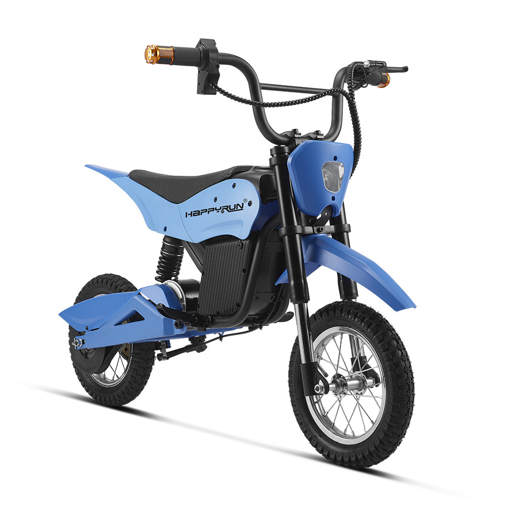 HappyRun K20 kids electric bike ages 3-10: 250W hub motor, throttle plus pedal assist, adjustable seat, removable training wheels, aluminum frame, front hand brake plus rear coaster brake