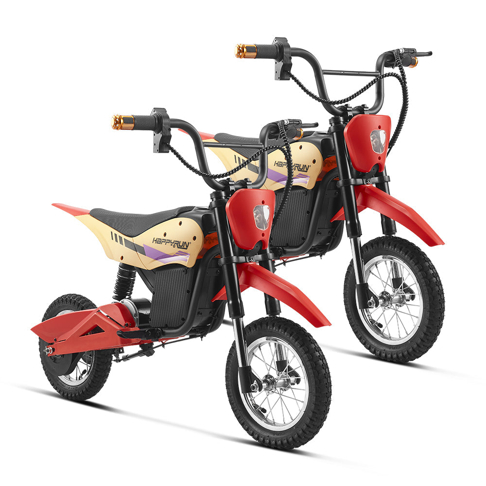 HappyRun K20 kids electric bike ages 3-10: 250W hub motor, throttle plus pedal assist, adjustable seat, removable training wheels, aluminum frame, front hand brake plus rear coaster brake