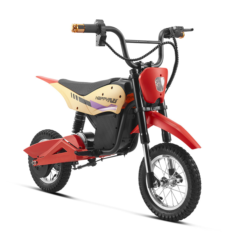 HappyRun K20 kids electric bike ages 3-10: 250W hub motor, throttle plus pedal assist, adjustable seat, removable training wheels, aluminum frame, front hand brake plus rear coaster brake