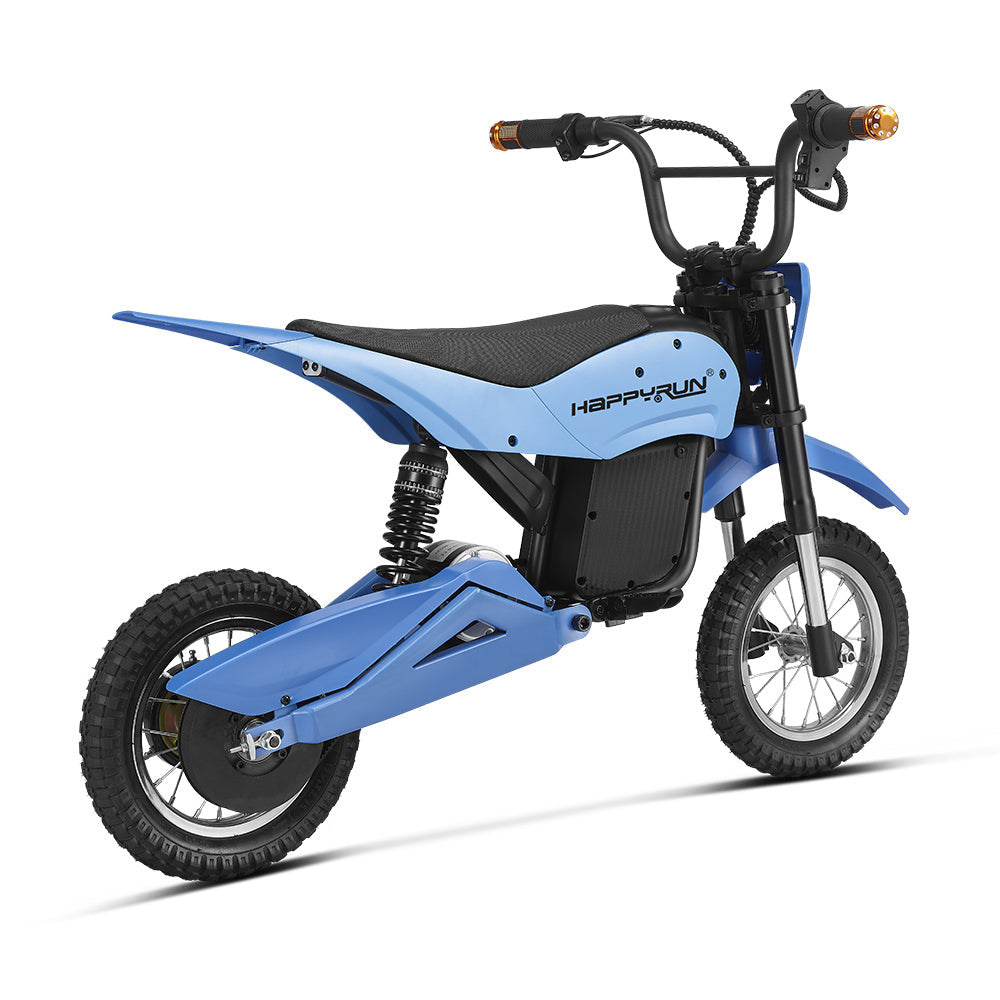 HappyRun K20 kids electric bike ages 3-10: 250W hub motor, throttle plus pedal assist, adjustable seat, removable training wheels, aluminum frame, front hand brake plus rear coaster brake
