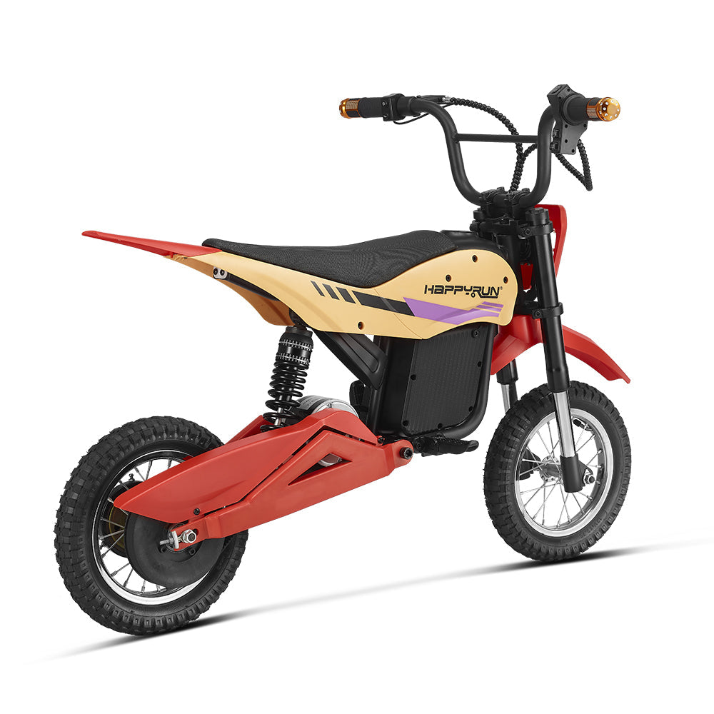 HappyRun K20 kids electric bike ages 3-10: 250W hub motor, throttle plus pedal assist, adjustable seat, removable training wheels, aluminum frame, front hand brake plus rear coaster brake