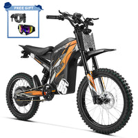 HappyRun G300 Pro 6500W peak motocross-format electric dirt bike: 50 mph top speed, 72V 30Ah battery, hydraulic 180/203mm disc brakes, inverted front fork, carbon steel frame, motocross-format tires, IPX5, off-road use only