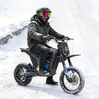 HappyRun G300 SE Mini mid-drive off-road electric dirt bike: 4500W peak mid-drive motor, 36 mph top speed, 1248Wh battery, hydraulic disc brakes with 190mm rotors, full suspension, 29-inch seat, 3'11" to 6'1" rider range, IPX5, carbon steel frame