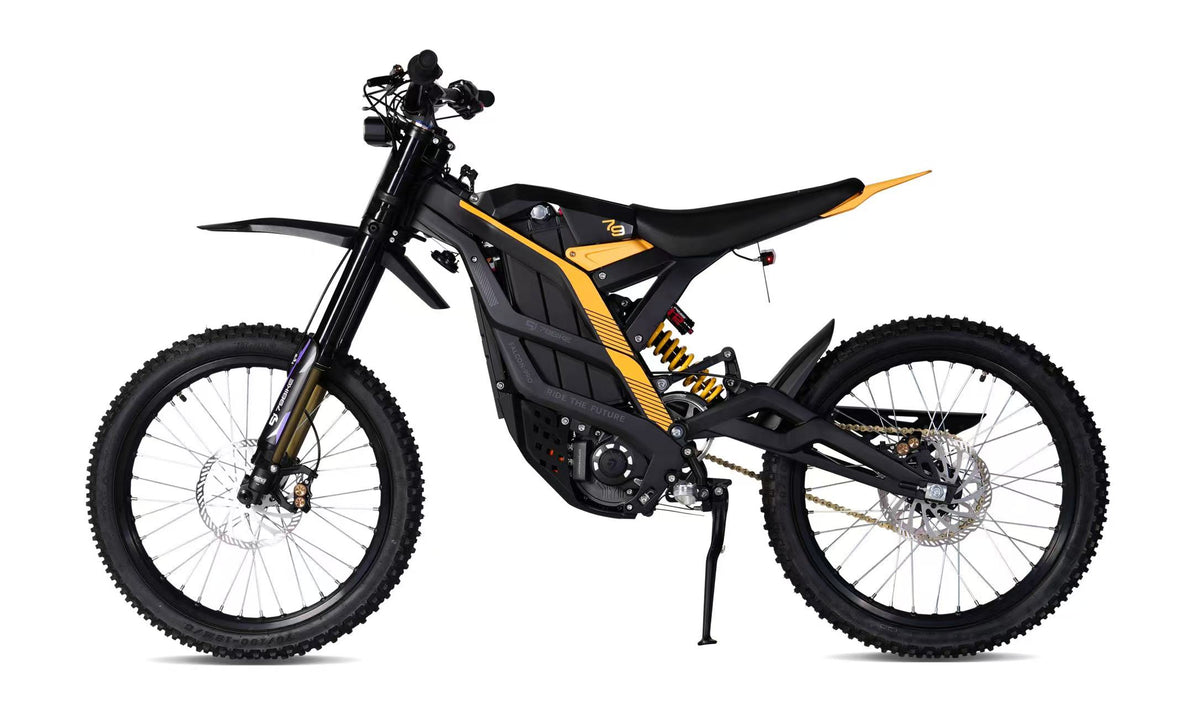 79BIKE Falcon Pro in Kenshi Black with yellow graphics, left-side product view