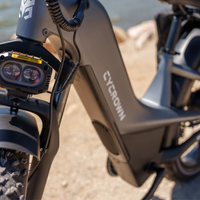 Close view of the Nomad Pro front headlight, battery area, and smart commuter frame details.