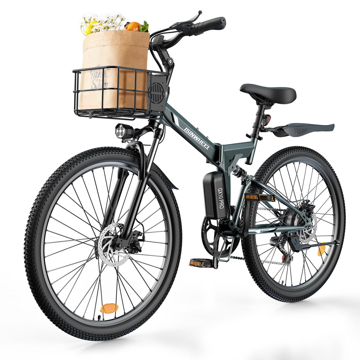 isinwheel M40 Folding Electric Bike front basket and head tube
