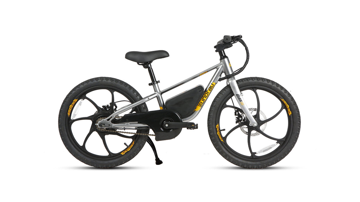 Graphite EUNORAU EKIDS20 kids electric bike, full left-side profile