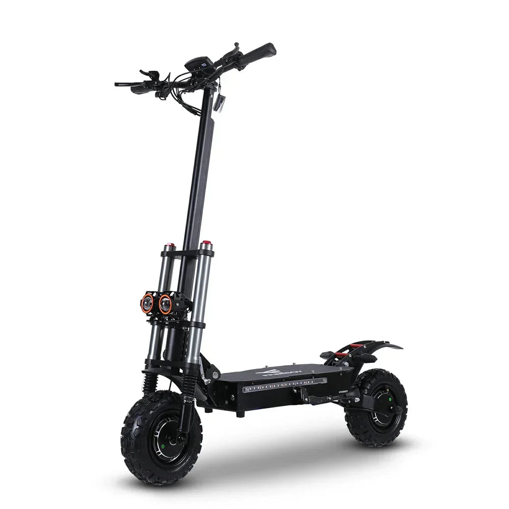 Freeboy J30 MAX black electric scooter side profile with deck light strip and dual hub wheels