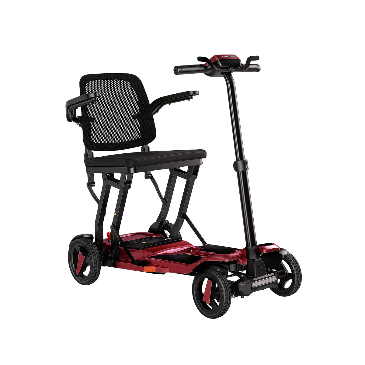 Wine Red ScootNGo Voyager mobility scooter shown three-quarters from the front