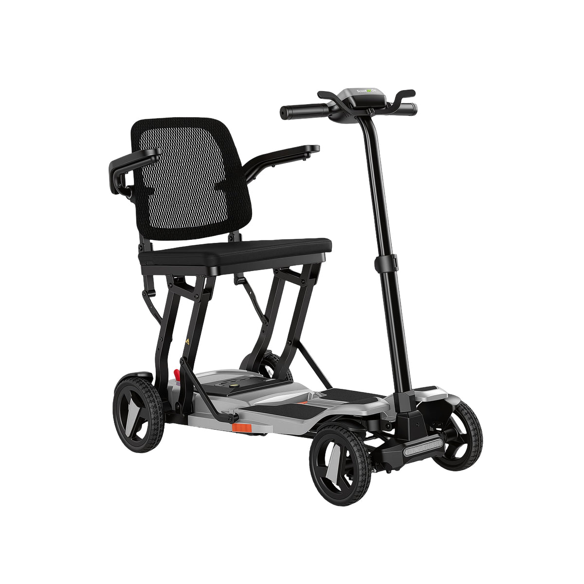 Silver Grey ScootNGo Voyager mobility scooter shown three-quarters from the front
