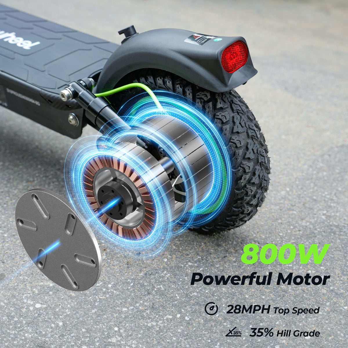 isinwheel S10 Pro Commuter Electric Scooter 800W rear motor and wheel