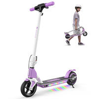 Purple isinwheel S4 kids scooter with child carrying the scooter