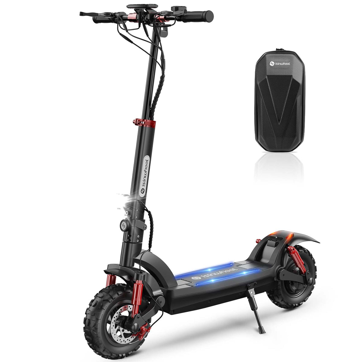 GT2 shown with its removable handlebar bag positioned beside the scooter