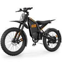 Three-quarter view of the isinwheel R8 showing the removable frame battery, rear shock area, rear hub motor, and moto-style tire stance.