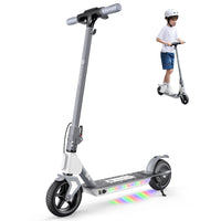 Gray isinwheel S4 kids scooter with a helmeted rider