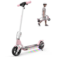 Pink isinwheel S4 kids scooter with child carrying the scooter