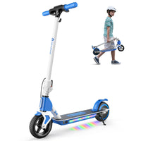 Blue isinwheel S4 kids scooter with child carrying the scooter
