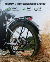 isinwheel U8 Ultra rear motor graphic showing the 1500W peak brushless motor, 20 percent climb claim, and 28 mph speed claim.