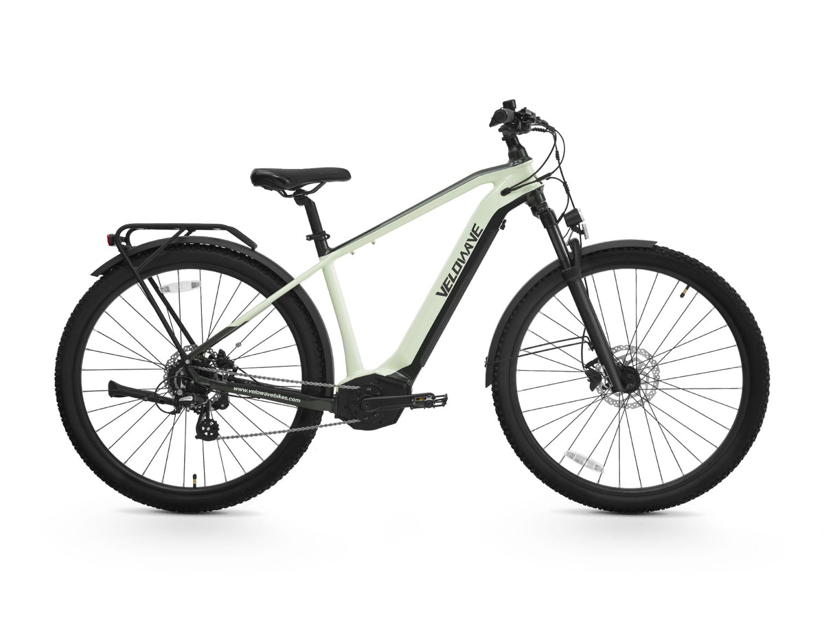 Macaron Green Velowave Swift M right-side profile with rack and fenders