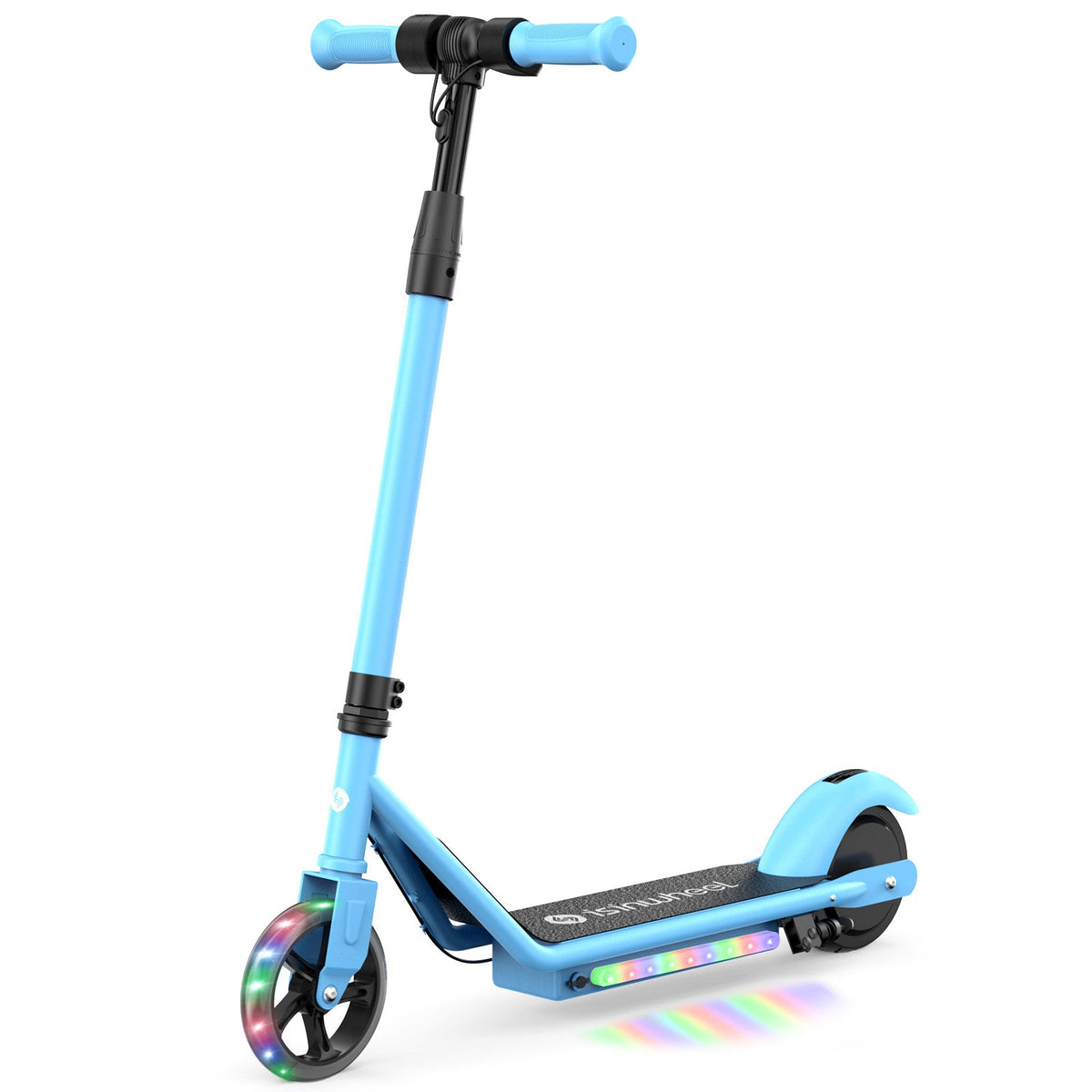 Blue isinwheel S2 kids electric scooter with light-up front wheel and deck