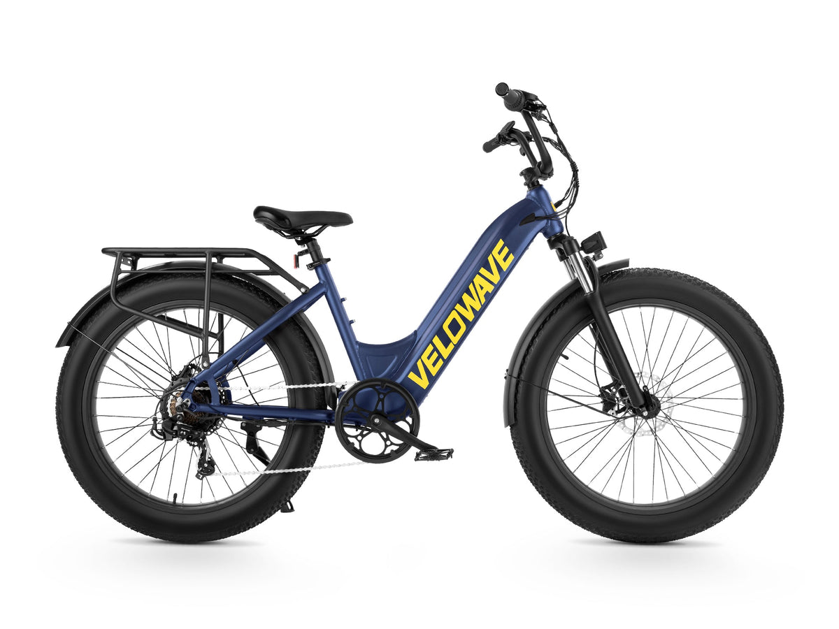 Velowave Rover Step-Thru fat-tire wheel and frame detail
