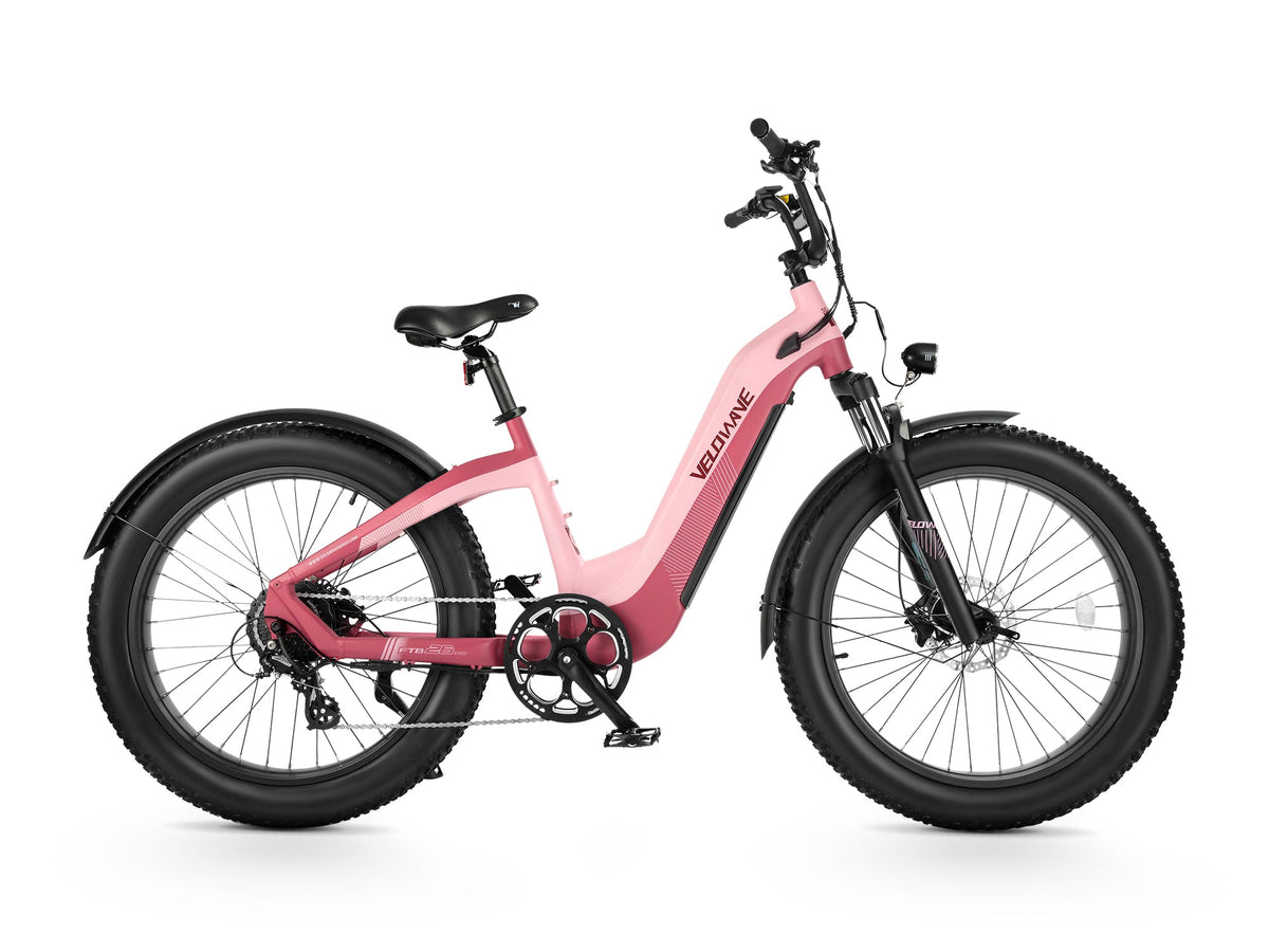 Macaron Pink Velowave Grace 2.0 Step-Thru electric bike studio side view