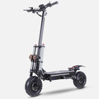 Freeboy J30 MAX black standing electric scooter with twin front lamps and knobby tires on white