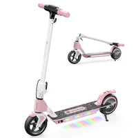 Pink isinwheel S4 shown upright and folded with LED deck lights
