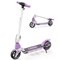 Purple isinwheel S4 shown upright and folded with LED deck lights