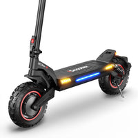 iScooter iX7 Pro dual-motor off-road folding electric scooter: dual 1200W motors (2400W peak combined), 38 mph top speed, 720Wh battery, 10-inch tubeless off-road tires, dual suspension, EABS plus double disc brakes, turn lights, ambient lights, 65.5 lb folded, 330 lb max load