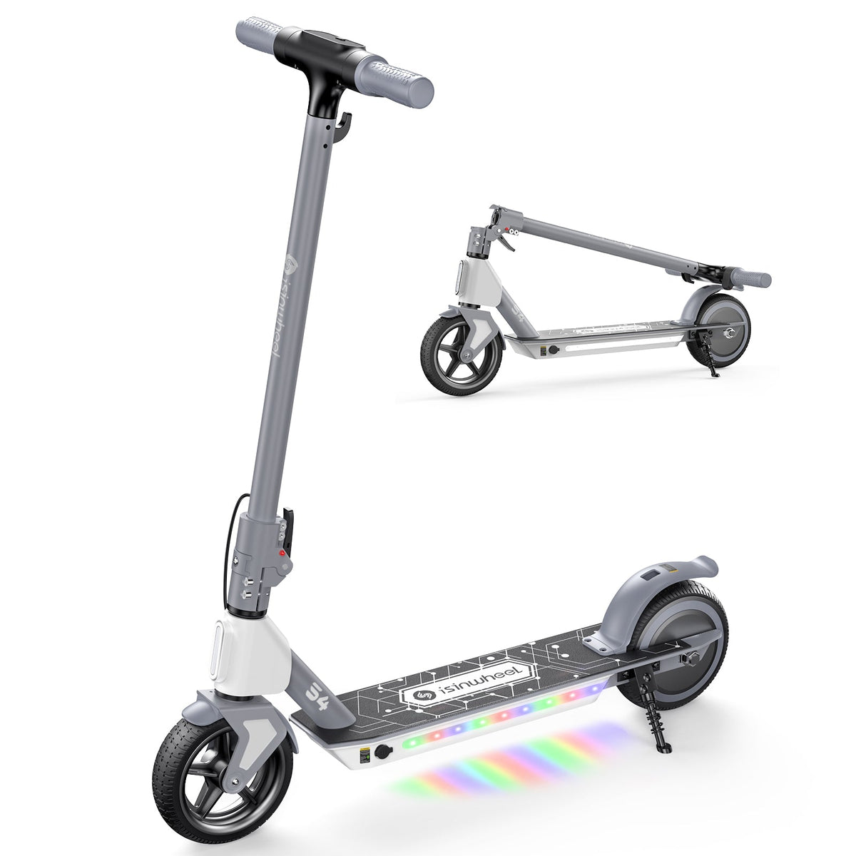 Gray isinwheel S4 shown upright and folded for storage