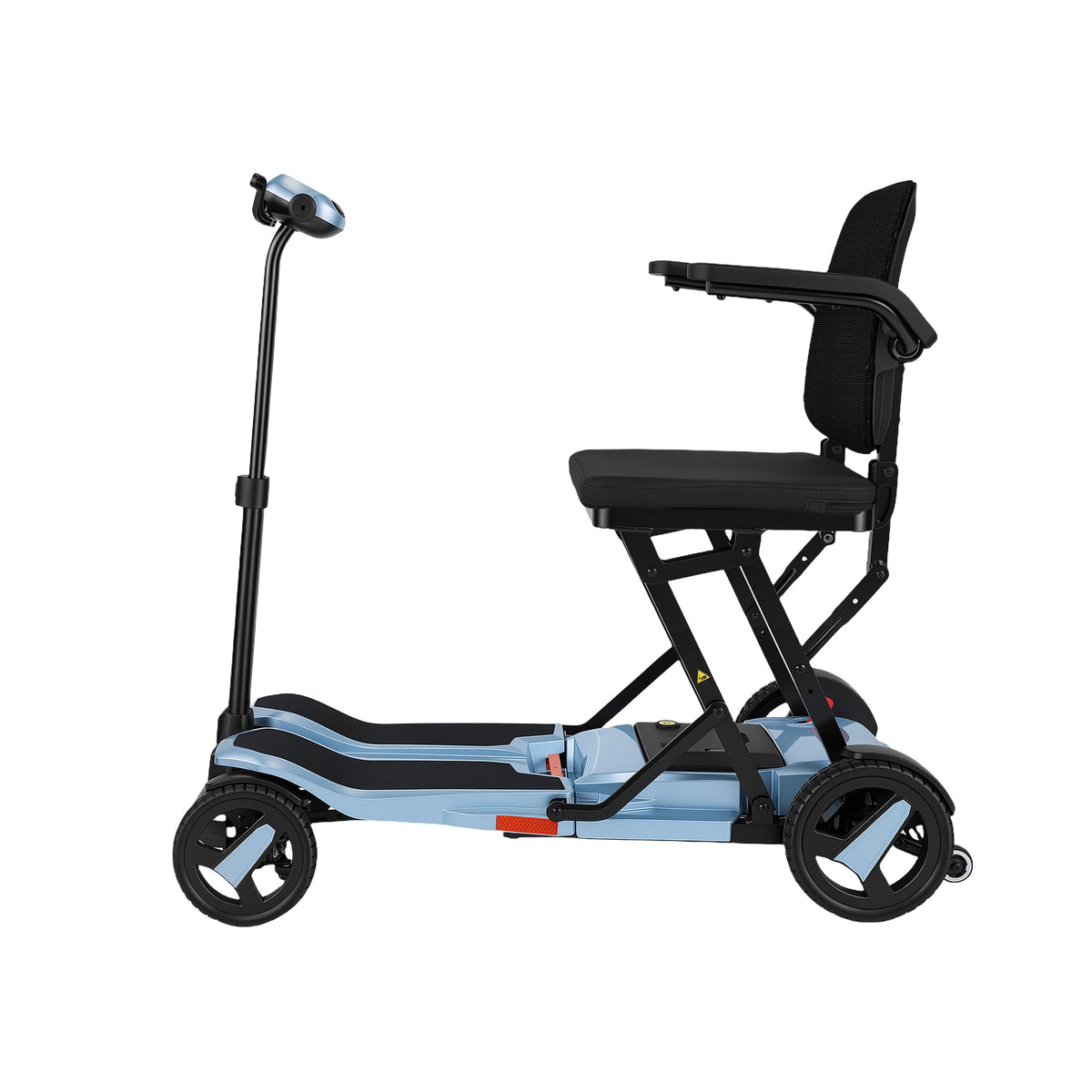 Sky Blue ScootNGo Voyager mobility scooter in right-side profile